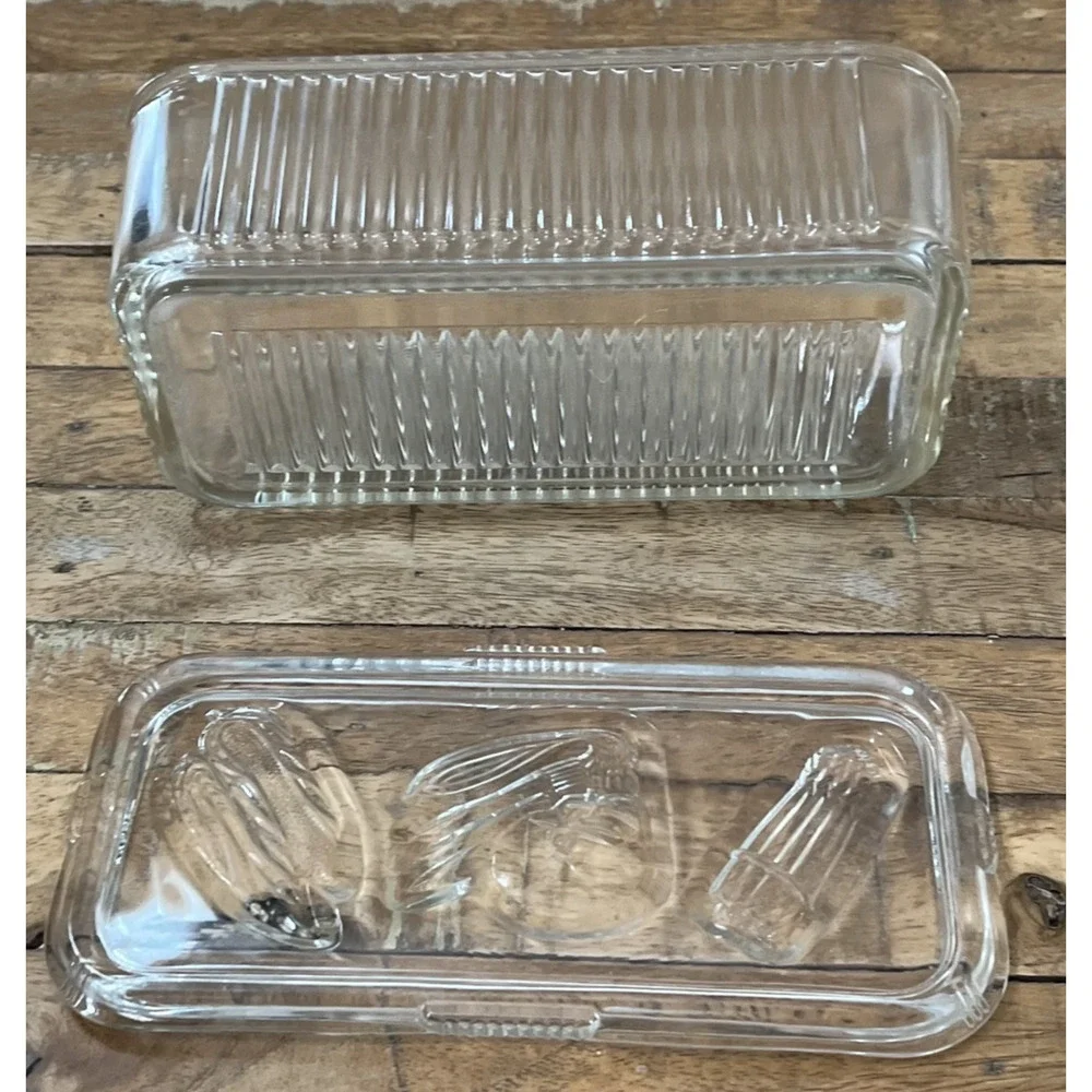 1940s Federal Glass Clear Ribbed Vegetable Harvest Refrigerator Dish